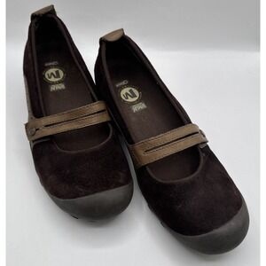 Merrell Plaza Bandeau Brown Suede Mary Jane Wedge Slip On Active Womens Size 9